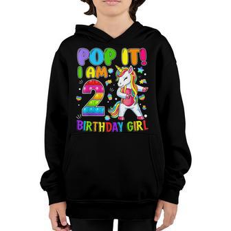 2Nd Birthday Unicorn Fidget Pop It Birthday Girl 2 Year Old Youth Hoodie - Thegiftio UK