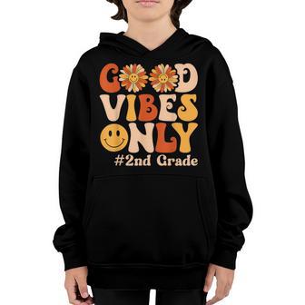 2Nd Grade Good Vibes Only Retro Groovy Back To School Youth Hoodie - Thegiftio UK