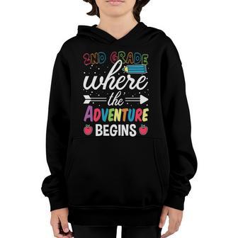 2Nd Grade Where The Adventure Begins Back To School Graphic Design Printed Casual Daily Basic Youth Hoodie - Thegiftio UK