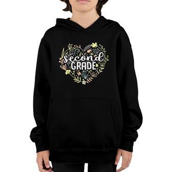 2Nd Second Grade Back To School Floral Heart Teacher Graphic Design Printed Casual Daily Basic Youth Hoodie - Thegiftio UK