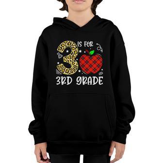 3 Is For 3Rd Grade Leopard Back To School Apple Red Plaid Graphic Design Printed Casual Daily Basic Youth Hoodie - Thegiftio UK