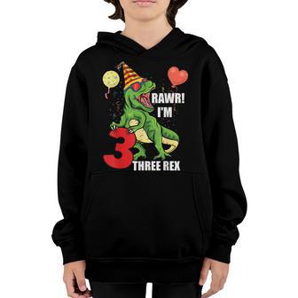 3 Year Old Gifts 3Rd Birthday Boy Rawr Im 3 T Rex Dinosaur Youth Hoodie - Thegiftio UK