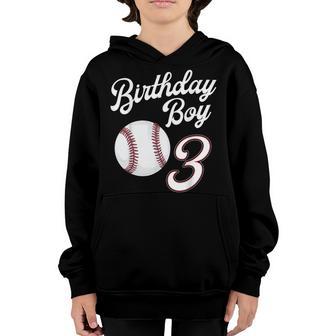 3Rd Birthday Baseball Big Number Three 3 Year Old Boy Girl Youth Hoodie - Thegiftio UK