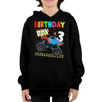 3Rd Birthday Boy Blaze 3 Year Old Monster Truck Bday Party V2 Youth Hoodie - Seseable
