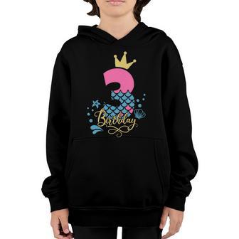 3Rd Birthday Mermaid Gift For Birthday Third Birthday Girl Graphic Design Printed Casual Daily Basic Youth Hoodie - Thegiftio UK