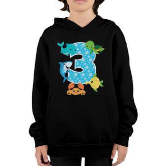 3Rd Birthday Party 3 Year Old Sea Fish Aquarium Birthday Boy Youth Hoodie - Thegiftio UK