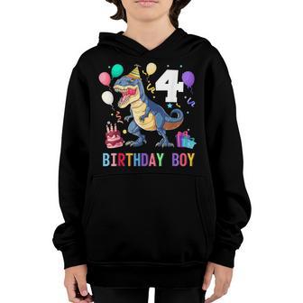 4 Year Old 4Th Birthday Boy T Rex Dinosaur V3 Youth Hoodie - Thegiftio UK
