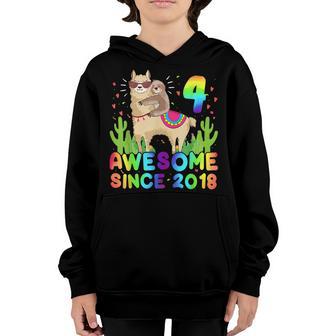 4 Year Old Awesome Since 2018 4Th Birthday Gift Girls N Youth Hoodie - Thegiftio UK