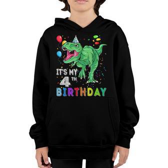 4 Year Old Boy Dino T Rex Dinosaur 4Th Birthday Gifts Youth Hoodie - Thegiftio UK