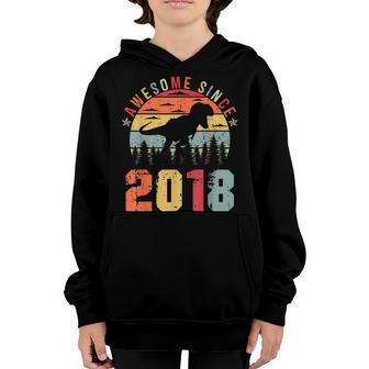 4 Year Old Gift Awesome Since 2018 4Th Birthday Dinosaur Boy Youth Hoodie - Thegiftio UK