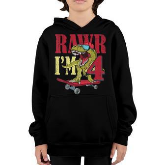 4 Year Old Gifts 4Th Birthday Boy Rawr Im 4 T Rex Dinosaur Youth Hoodie - Thegiftio UK