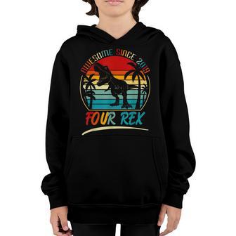 4 Years Old Boy Dinosaur T-Rex Awesome Since 2019 Birthday Youth Hoodie - Thegiftio UK