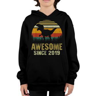 4 Years Old Boy Dinosaur T-Rex Awesome Since 2019 Birthday Youth Hoodie - Thegiftio UK