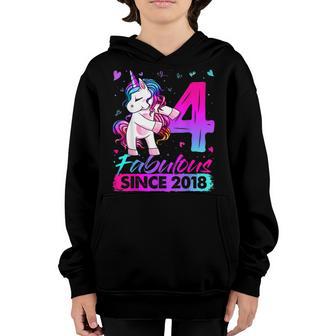 4 Years Old Unicorn Flossing 4Th Birthday Girl Unicorn Party V2 Youth Hoodie - Thegiftio UK
