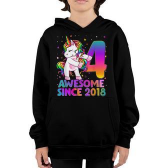 4 Years Old Unicorn Flossing 4Th Birthday Girl Unicorn Party V4 Youth Hoodie - Thegiftio UK