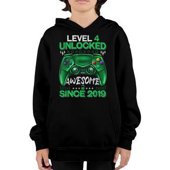 4Th Birthday Boy Level 4 Unlocked Awesome 2019 Video Gamer Youth Hoodie - Thegiftio UK