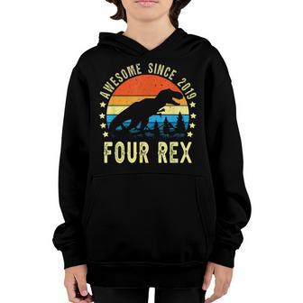 4Th Birthday Dinosaur 4 Year Old Boys Awesome Since 2019 Youth Hoodie - Thegiftio UK