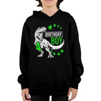 4Th Birthday Dinosaur Birthday Boys 4Th T_Rex Boys Graphic Design Printed Casual Daily Basic Youth Hoodie - Thegiftio UK