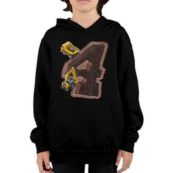4Th Birthday Excavator Construction Vehicles Party Boys Graphic Design Printed Casual Daily Basic Youth Hoodie - Thegiftio UK