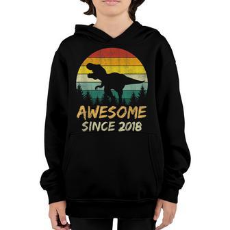 4Th Birthday Gift Boy Dinosaur 4 Year Old Awesome Since 2018 V2 Youth Hoodie - Thegiftio UK