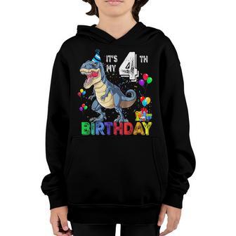4Th Birthday Gifts 4 Year Old Boy Dino T Rex Dinosaur V2 Youth Hoodie - Thegiftio UK