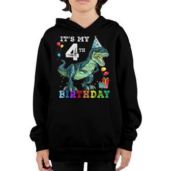 4Th Birthday Gifts 4 Year Old Boy Dino T Rex Dinosaur Youth Hoodie - Thegiftio UK