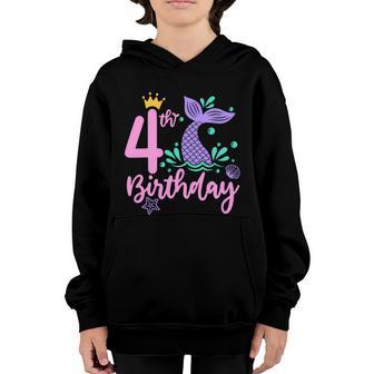 4Th Birthday Mermaid Gift For Birthday Four Birthday Girl Graphic Design Printed Casual Daily Basic Youth Hoodie - Thegiftio UK