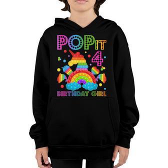 4Th Birthday Unicorn Fidget Pop It Birthday Girl 4 Year Old V2 Youth Hoodie - Thegiftio UK