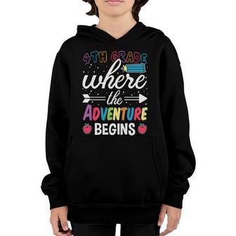 4Th Grade Where The Adventure Begins Back To School Graphic Design Printed Casual Daily Basic Youth Hoodie - Thegiftio UK