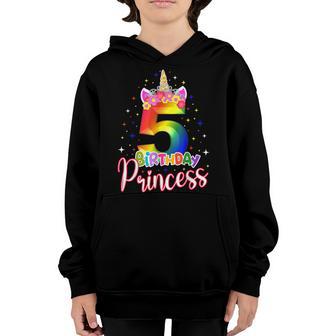 5 Birthday Princess Unicorn 5 Years Old 5Th Birthday Girl Youth Hoodie - Thegiftio UK