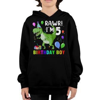 5 Year Old 5Th Birthday Boy T Rex Dinosaur V2 Youth Hoodie - Thegiftio UK