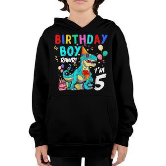 5 Year Old 5Th Birthday Boy T Rex Dinosaur V3 Youth Hoodie - Thegiftio UK