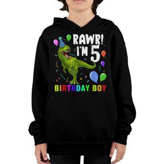 5 Year Old 5Th Birthday Boy T Rex Dinosaur Youth Hoodie - Thegiftio UK