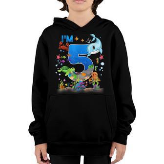 5 Year Old Birthday Whale Fish Sea Birthday Boys And Girls Youth Hoodie - Thegiftio UK