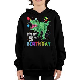 5 Year Old Boy Dino T Rex Dinosaur 5Th Birthday Gifts Youth Hoodie - Thegiftio UK