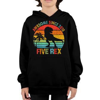 5 Years Old Boy Dinosaur T-Rex Awesome Since 2018 Birthday Youth Hoodie - Thegiftio UK