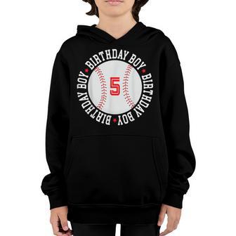 5Th Birthday Baseball Big Number Five 5 Year Old Boy Girl V11 Youth Hoodie - Thegiftio UK