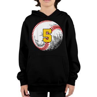 5Th Birthday Baseball Big Number Five 5 Year Old Boy Girl V7 Youth Hoodie - Thegiftio UK