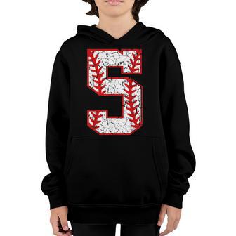 5Th Birthday Baseball Big Number Five 5 Year Old Boy Girl Youth Hoodie - Thegiftio UK