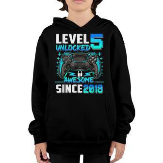 5Th Birthday Boy Level 5 Unlocked Awesome 2018 Video Gamer Youth Hoodie - Thegiftio UK
