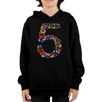 5Th Birthday Butterflies 5 Years Old Girls Butterfly Lover Graphic Design Printed Casual Daily Basic Youth Hoodie - Thegiftio UK