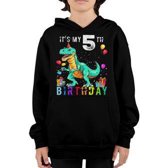 5Th Birthday Gifts 5 Year Old Boy Dino T Rex Dinosaur V4 Youth Hoodie - Thegiftio UK
