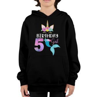 5Th Birthday Girl Unicorn Mermaid Tail 5 Years Old V2 Youth Hoodie - Thegiftio UK