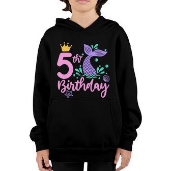 5Th Birthday Mermaid Gift For Birthday Five Birthday Girl Graphic Design Printed Casual Daily Basic V2 Youth Hoodie - Thegiftio UK