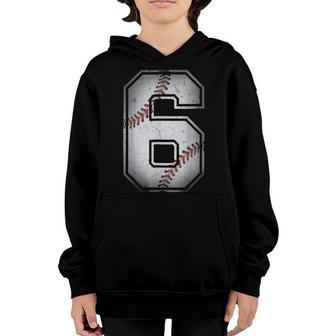 6Th Birthday Baseball Big Number Six 6 Year Old Boy Girl Youth Hoodie - Thegiftio UK