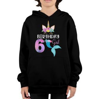 6Th Birthday Girl Unicorn Mermaid Tail 6 Years Old Youth Hoodie - Thegiftio UK