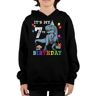 7 Year Old 7Th Birthday Boy Dino T Rex Dinosaur Gifts Youth Hoodie - Thegiftio UK
