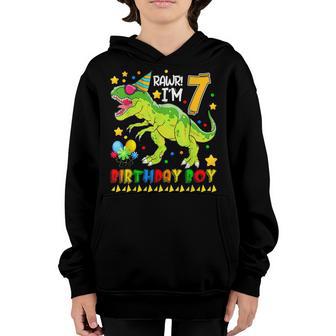 7 Year Old 7Th Birthday Boy T Rex Dinosaur Youth Hoodie - Thegiftio UK
