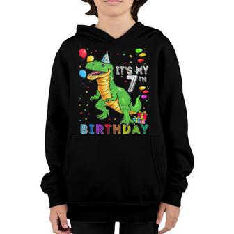 7 Year Old Boy Dino T Rex Dinosaur 7Th Birthday Gifts Youth Hoodie - Thegiftio UK