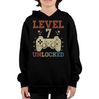 7 Year Old Gifts Level 7 Unlocked 7Th Birthday Video Games Youth Hoodie - Thegiftio UK